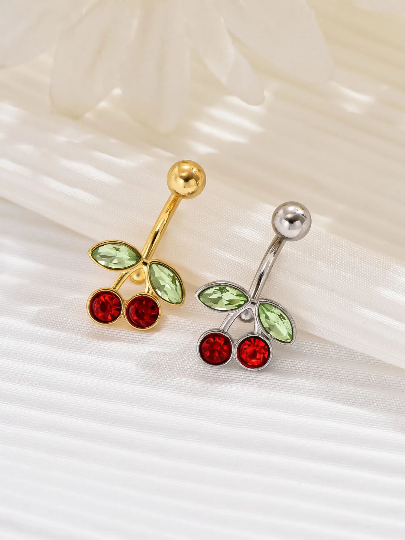 14G Cute Surgical Steel Plated 18K Gold Cherry Belly Button Ring for women Body Belly Piercing Fruit Navel Belly Button Rings