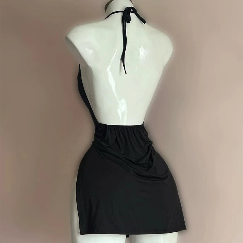 Women's Sexy Home Halter Camisole Dress Summer Spice Girl Dress Y2K Sexy Sleeveless Backless Red Mini Dresses Bodycon Lady Skirt