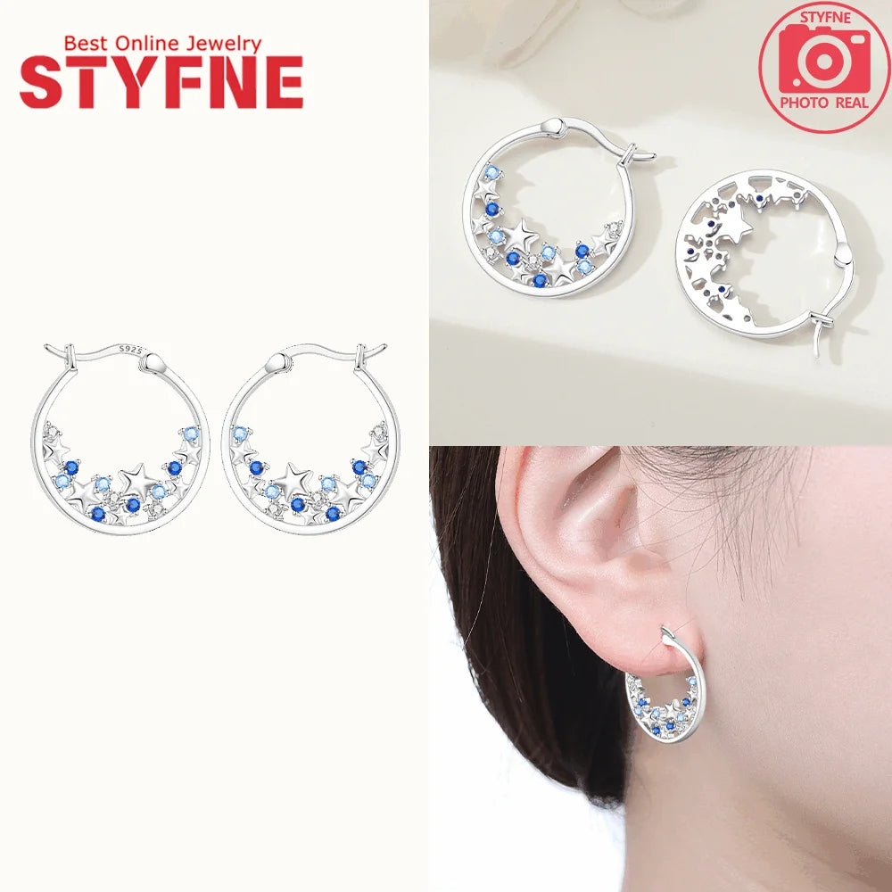 New 925 Silver Blue Zircon Star Earrings Interactive Love Wave Hoop Earrings Original Jewelry Fot Wedding Birthday Women Gifts