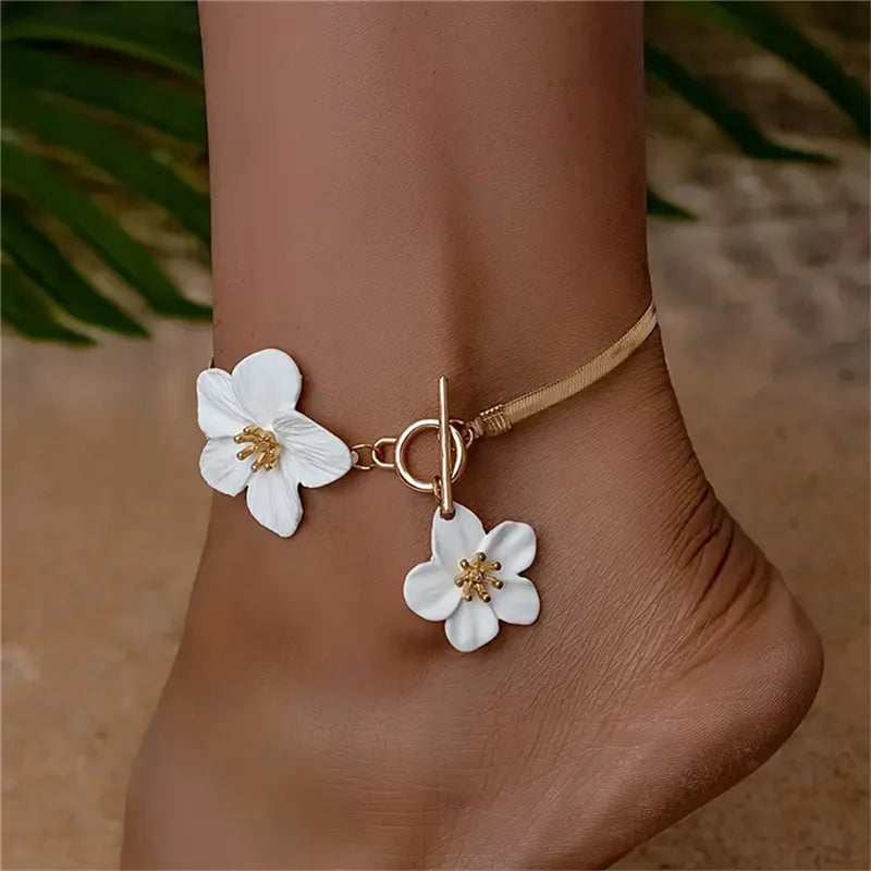 レディース向けファッション桜チャームアンクレット 夏ビーチアクセサリー ゴールドカラーチェーンアンクレット レッグブレスレット ウェディングギフト