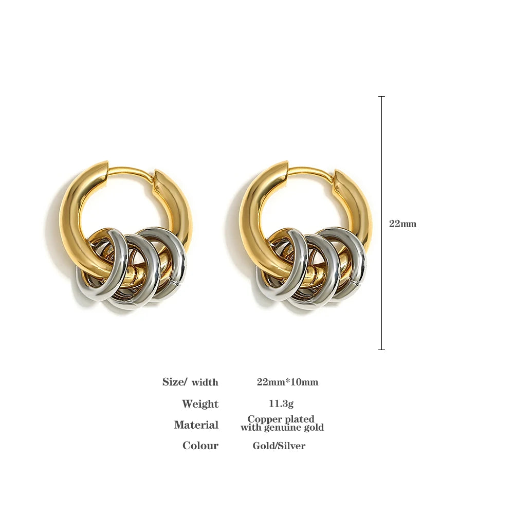 Greatera Two Tone Ring Huggie Earrings for Women Gold Plated Metal Geometric Round Circle Hoop Earrings Minimalist Jewelry