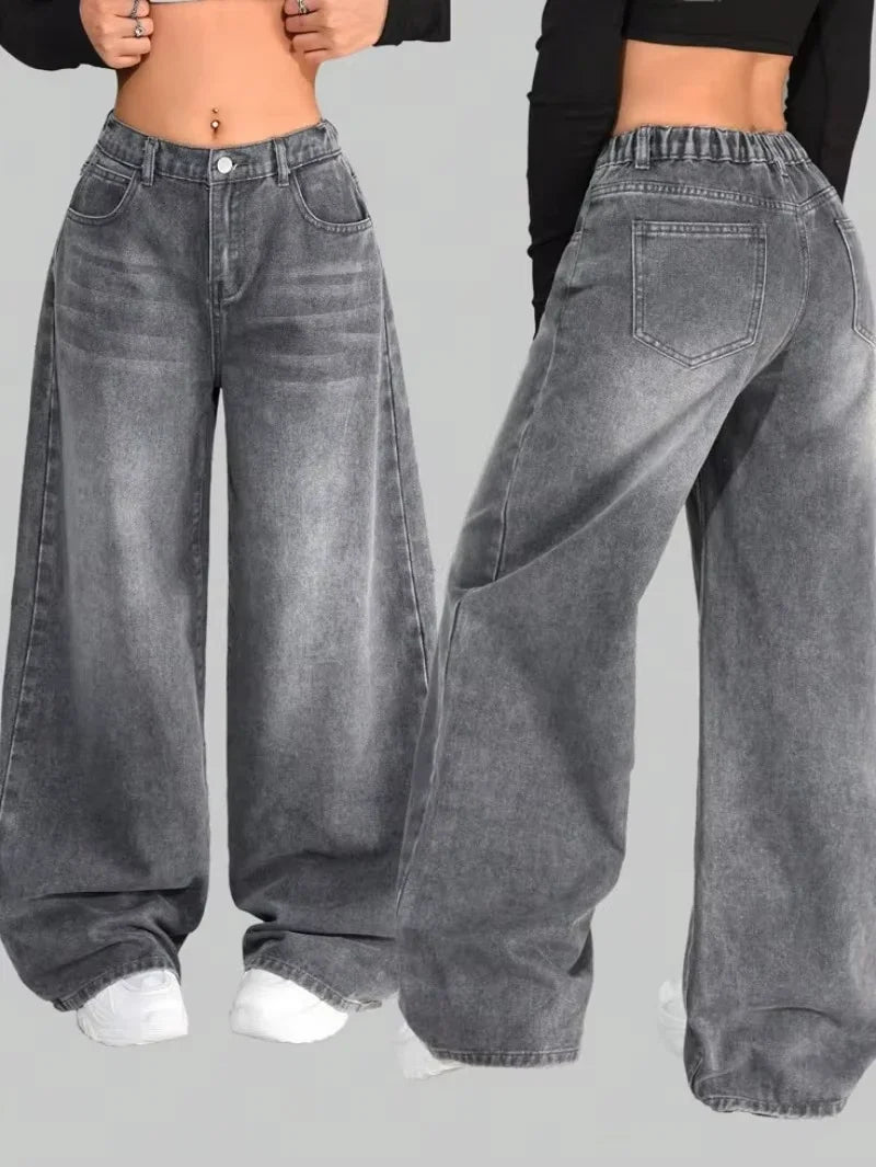 Y2K American New Pattern Embroidery Baggy Jeans Men High Street Vintage Hip Hop Fashion Casual Joker Couple Wide-leg Pants