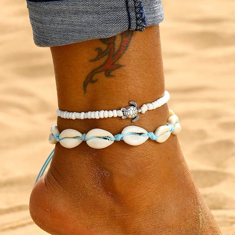 Bohemia Natural Shell Anklets for Women Foot Jewelry Summer Beach Barefoot Bracelet Ankle on Leg Chian Ankle Strap Accessories