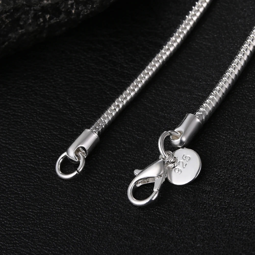 40-75cm 925スターリングシルバー 1MM/2MM/3MM ソリッドスネークチェーンネックレス メンズ レディース ファッションジュエリー ペンダント用 送料無料