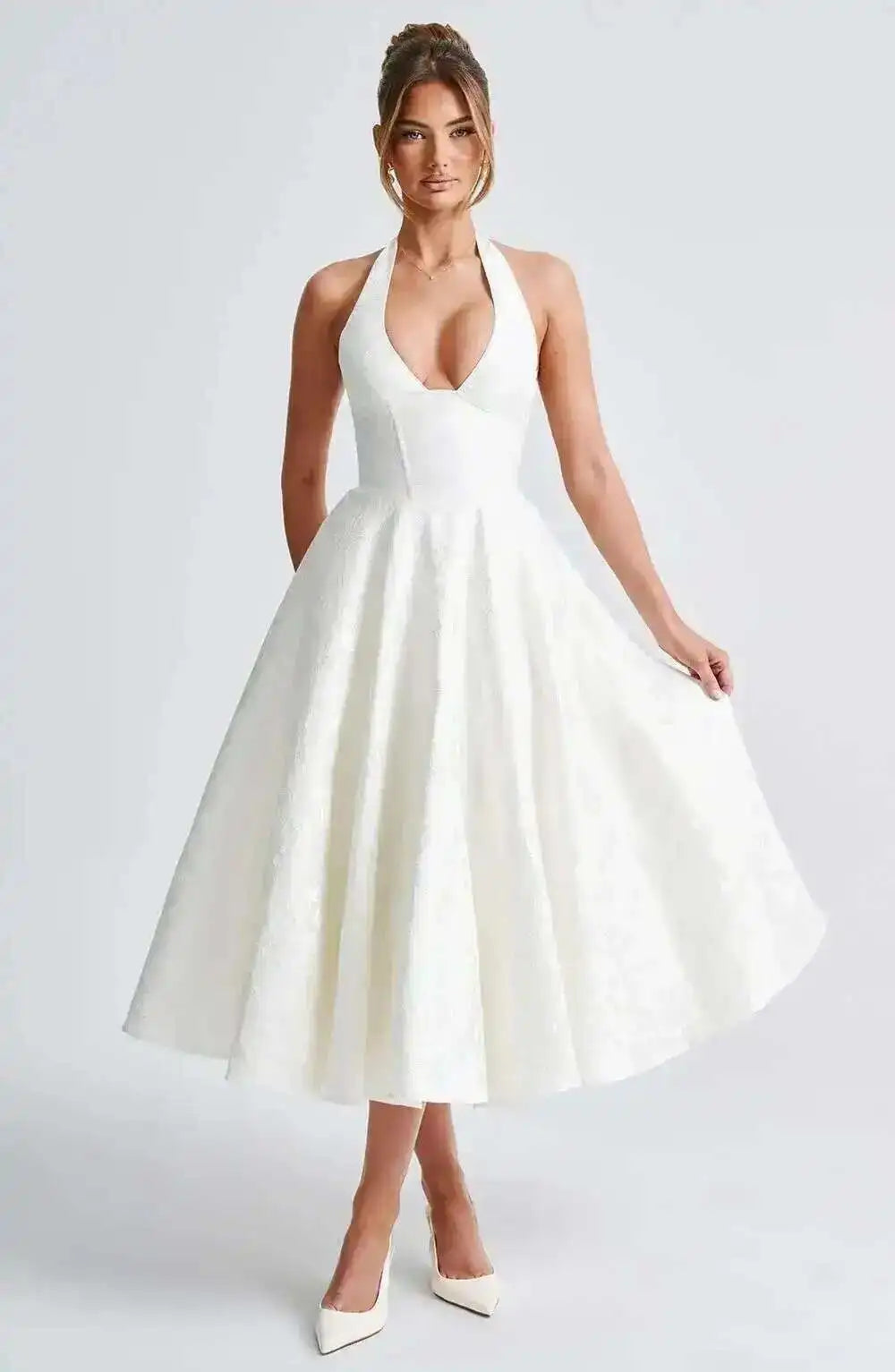Giyu Club Evening Party Dresses Women 2025 Summer Sexy Bow Halter Long Dress Elegant Jacquard Lace Up Backless Birthday Robe