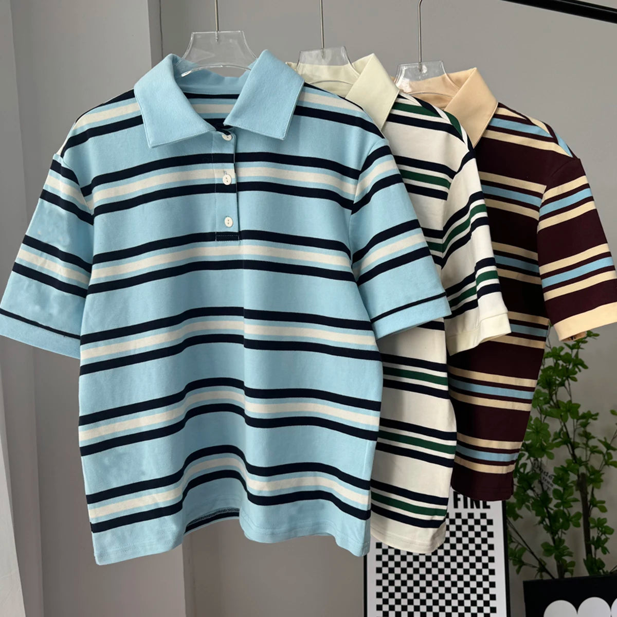 Hirsionsan Polo Neck T Shirt Women Soft Chic Tees 95% Cotton Jumper Clothes Loose Casual Pullover 2025 Summer New Crop Tops
