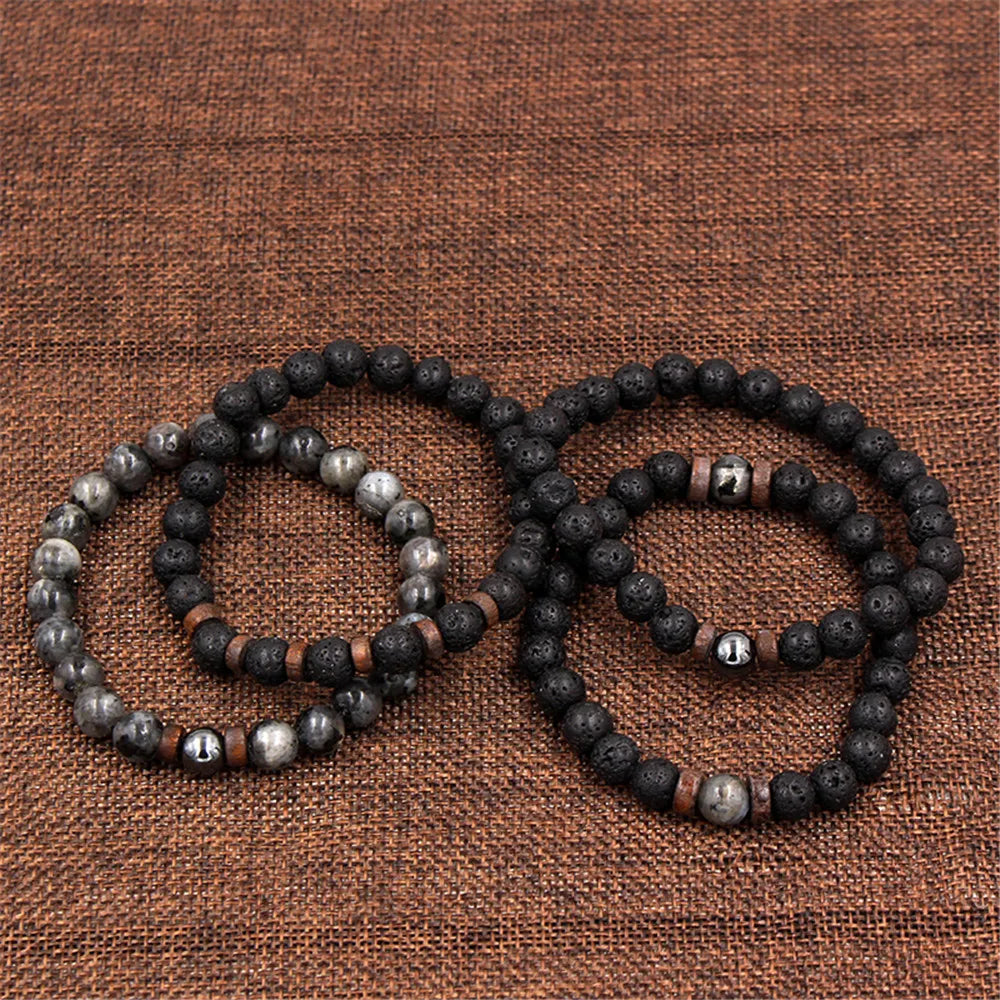 Volcanic Stone Bracelet for Men Lava Wooden Beads Bracelet Tibetan Buddha Wrist Chain Women Men Jewelry Gift New Bracelets