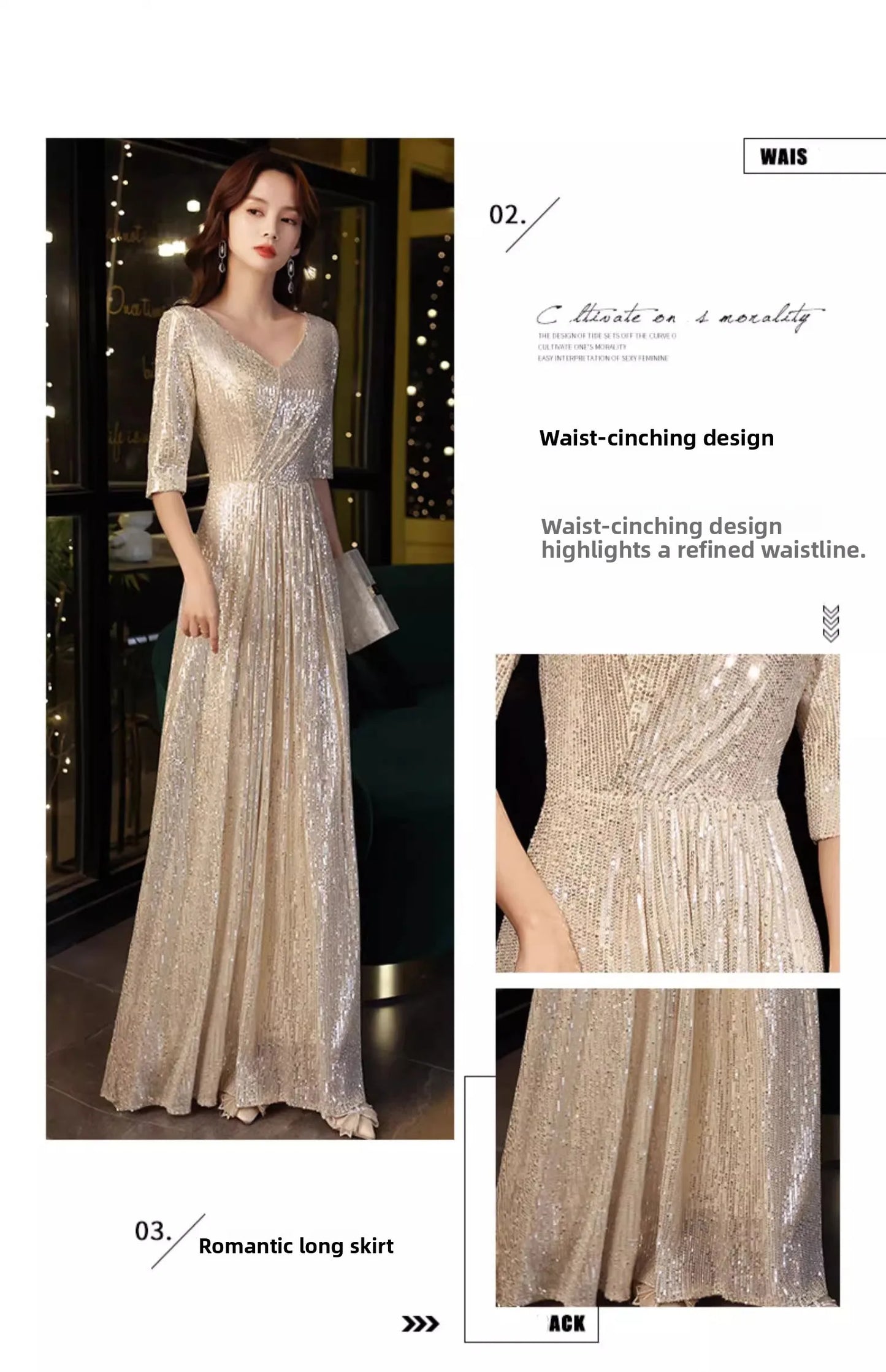 Gold Evening Gown Women's High-End Sensation Luxury Small ence Ball Personali High-End Adult Birthday Host Dr