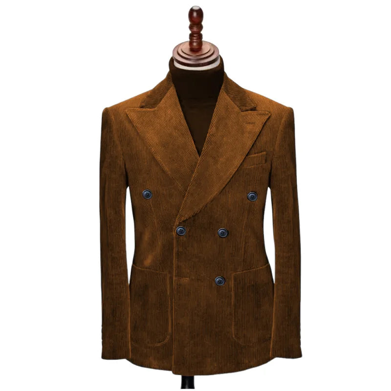 Autumn Winter Corduroy Men's 2 pieces suit Man blue suit Jacket suit Pants Suit Thick top for Wedding Banquet Business