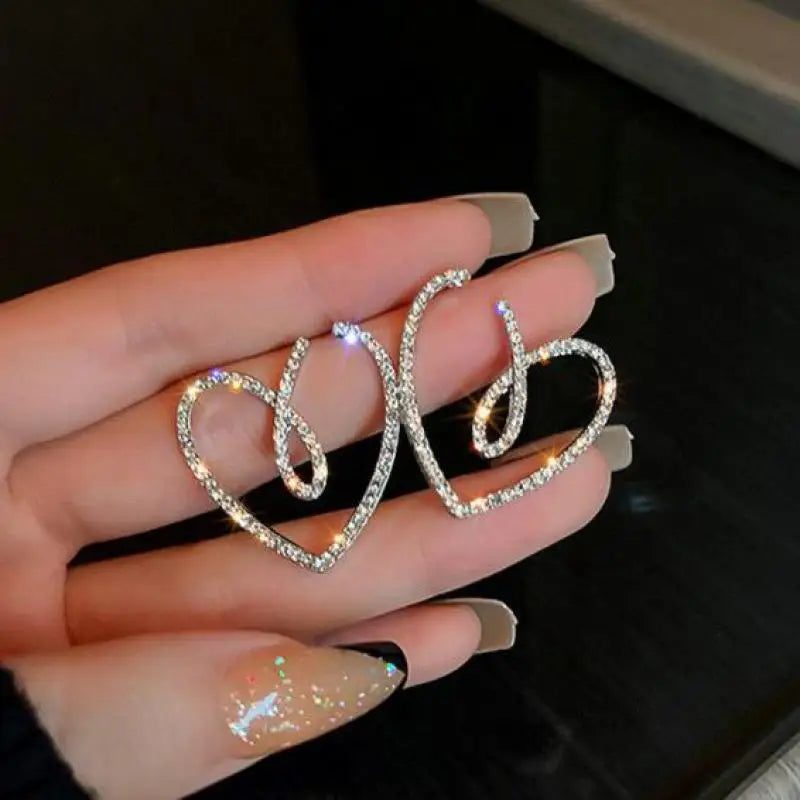 925 Silver Needle Korean Fashion Big Crystal Heart Earrings For Women Jewelry 2025 Trending New Luxury Women's Zircon Earrings