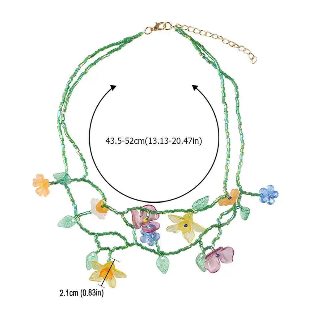 Handmade Resin Flower Necklace Sweet Korean Style Minority Design Asymmetric Earrings Alloy Tassel Beaded Dangle Earring Women