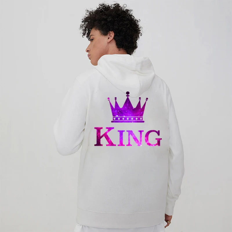 Couple Hoodies King Queen Printed Sweatshirt Starry Sky Style Lovers Sudaderas Fashion Long Sleeve Women Men Hoodies Tracksuits