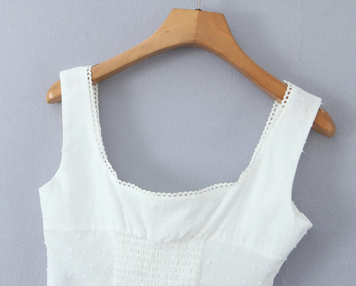 2025 Summer Plain White 3D Dot Sleeveless Tank Women Open Buttons Slim fit Elastic Back Tank Top Crop Tops