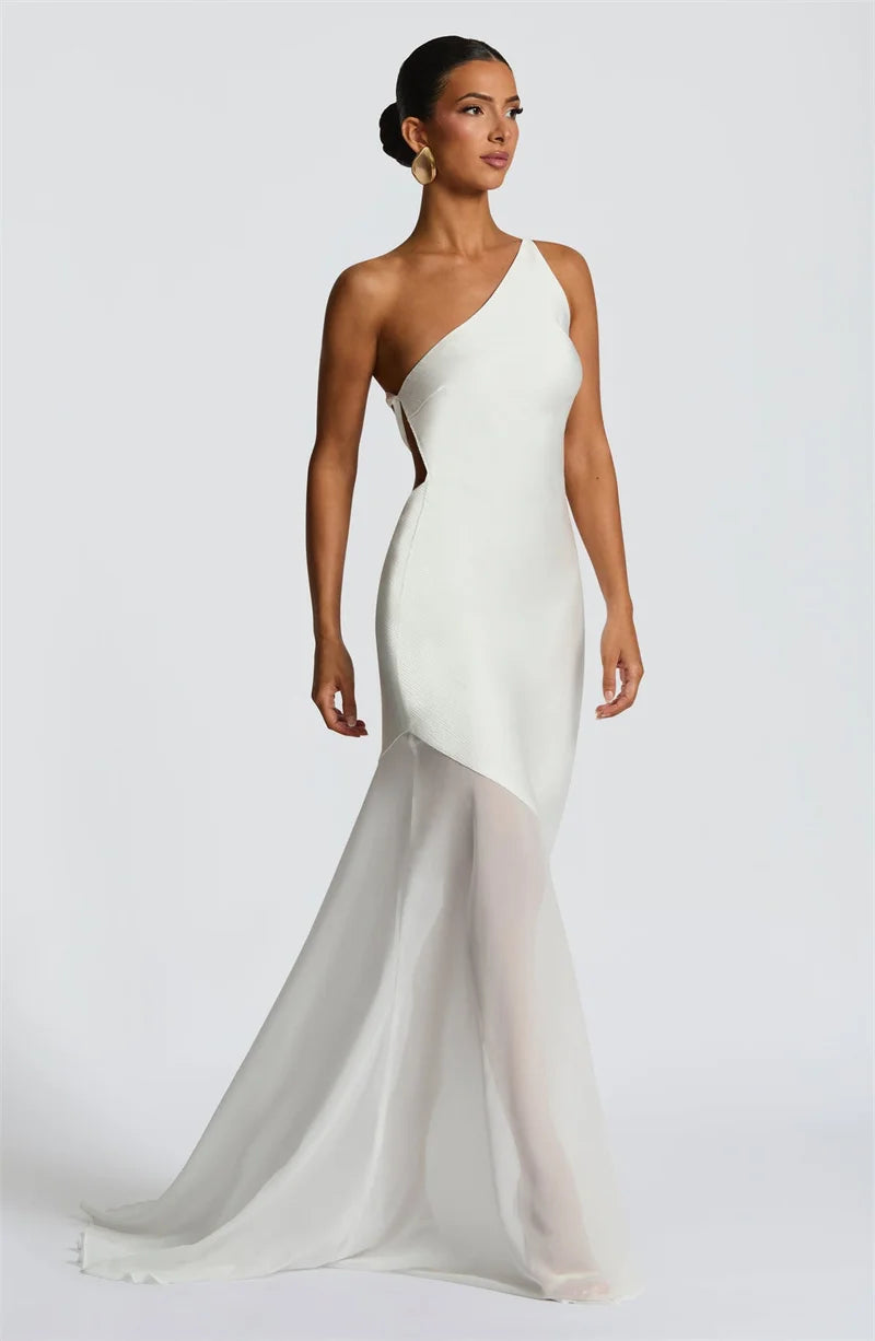 Mozision One Shoulder Backless Sexy Maxi Dress Women Gown Fashion Patchwork Sleeveless Bodycon Club Party Long Dress Elegant