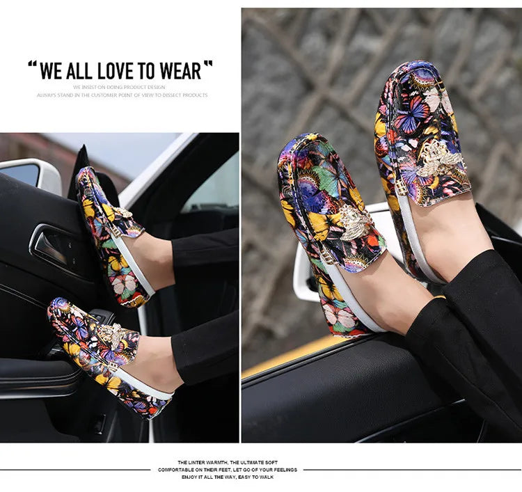 Luxury Loafers Men Fashion Printed Leather Shoes Designer Moccasin for Man Party Shoes Comfortable Flats Driving Shoes Male