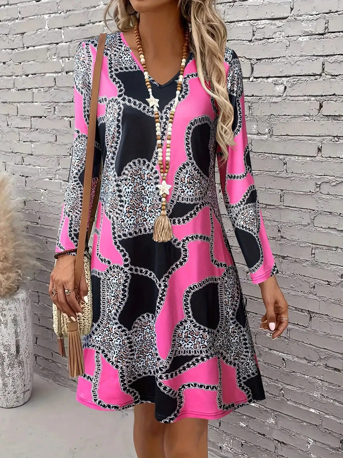 Women's casual paisley printed long sleeved dresses for women,fashion scallop women short dresses,spring outfits for women