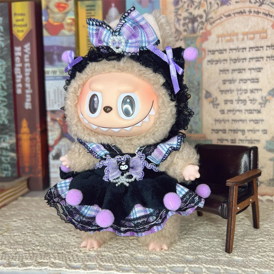 For 17cm Doll'S Clothes Outfit Accessories For Korea Kpop Kuromi Labubu clothes purple dress Clothing Gift