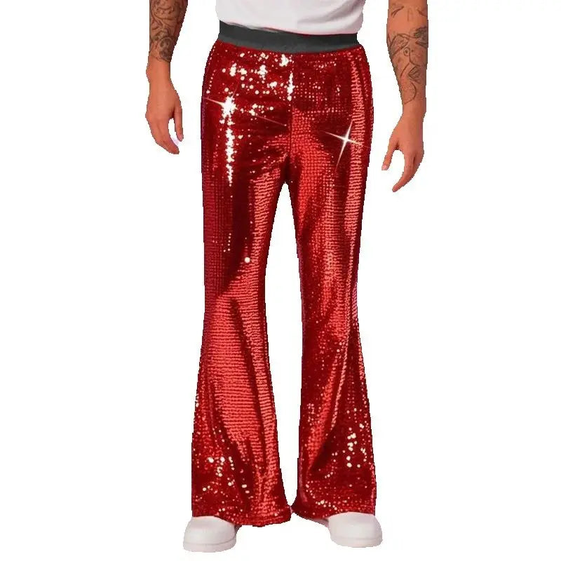 2025 Summer New Men's Luxury Casual Pant Fashion Singer Bar KTV Stage Performance Loose Breathable Silver Trousers