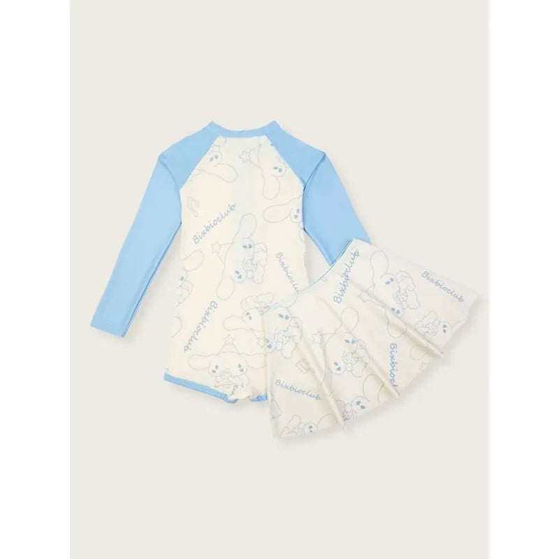 Kawaii cinnamoroll Girl Swimsuit Sanrio Anime 2024 new Summer Children Long Sleeve Bathing Suit Fashion One Piece Swimwear gifts