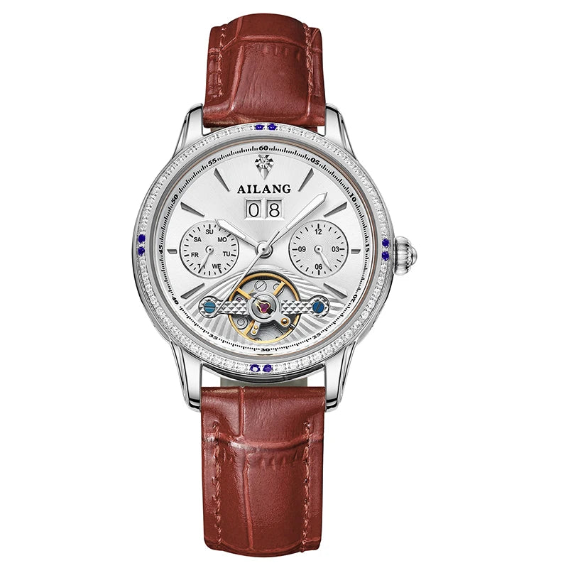 AILANG New Tourbillon Automatic Mechanical Ladies Watch Skeleton Waterproof Calendar Luxury Female Wristwatch Relogio Feminino