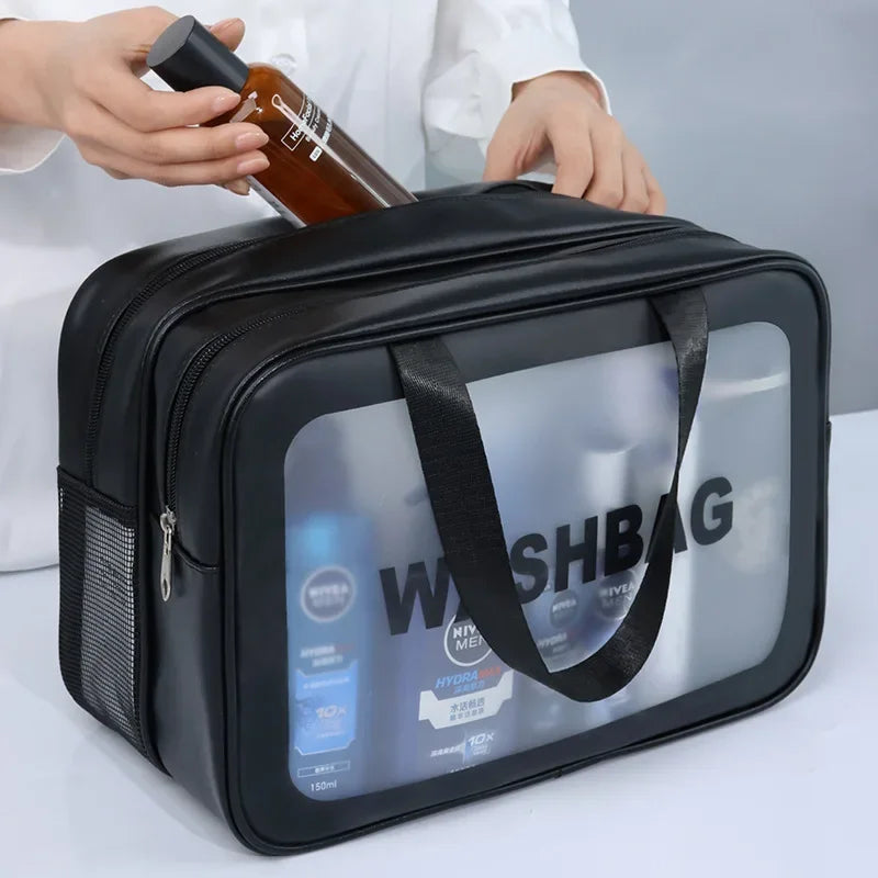 乾湿分離ダブル透明PUメイクアップバッグポータブル洗濯バッグ化粧品収納バッグ旅行フィットネス水泳必需品