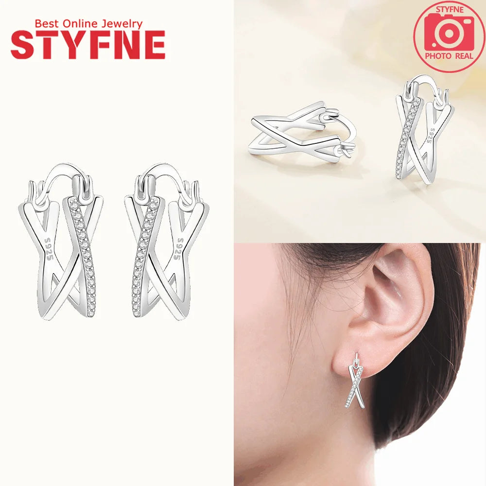 New 925 Silver Blue Zircon Star Earrings Interactive Love Wave Hoop Earrings Original Jewelry Fot Wedding Birthday Women Gifts