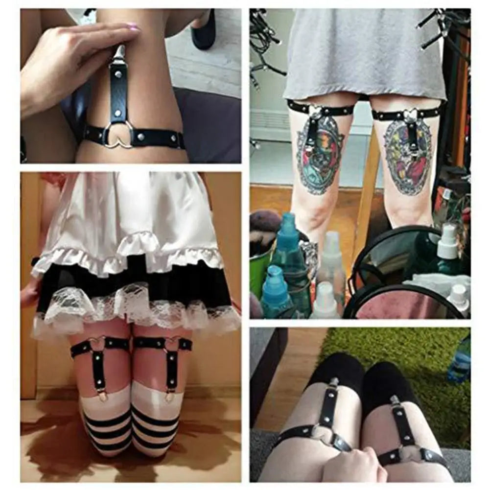 Sexy Heart Thigh Chain Garter Belt Pu Leg For Women Harness With Flower Rope Personality Accessories X9r9