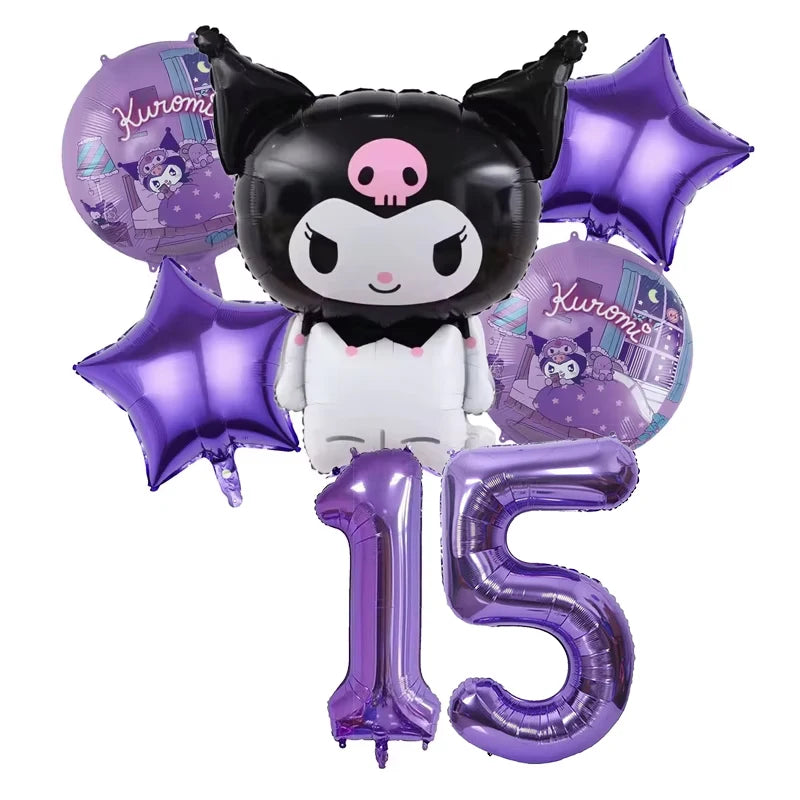 Kuromi Theme Birthday Party Decoration Kid Shower Sanrio Girl Tableware Supplies Tablecloth Number Balloon Cake Topper Gift