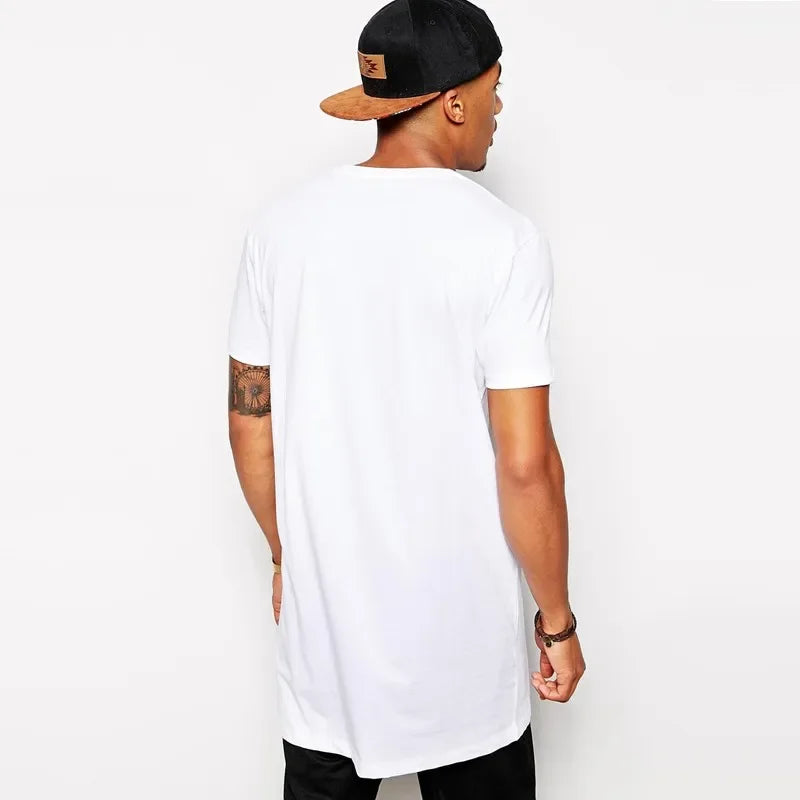 2025 Brand Men's Cotton Clothing White Long T Shirt Hip Hop Men T-Shirt Extra Long Length Man Tops Tee Long Line Tshirt For Male