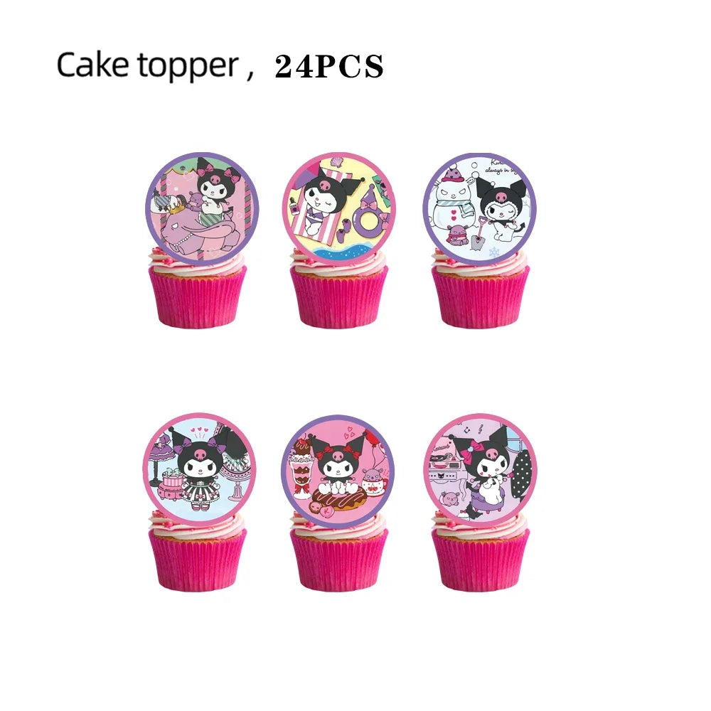 MINISO Kawali Kuromied Theme Birthday Party Decoration Disposable Set Tableware Plate Napkins Tablecloth For Kid Shower Supplies