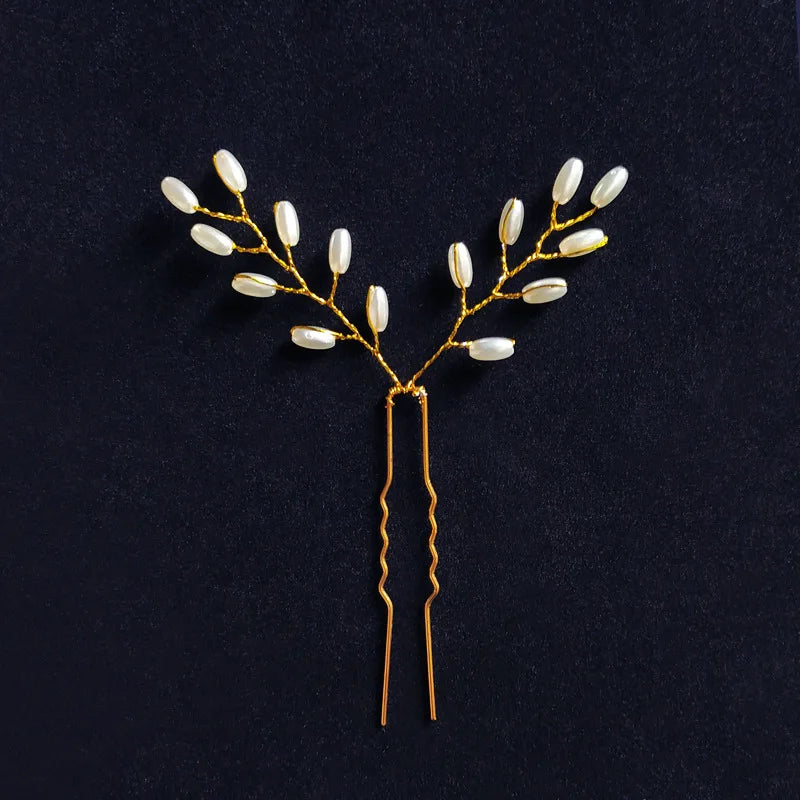 Bridal Wedding Hair Accessories Rhinestone Hair Pins Forks for Women Pearl Hairpins Bride Headpiece Party Jewelry Gift Dropship