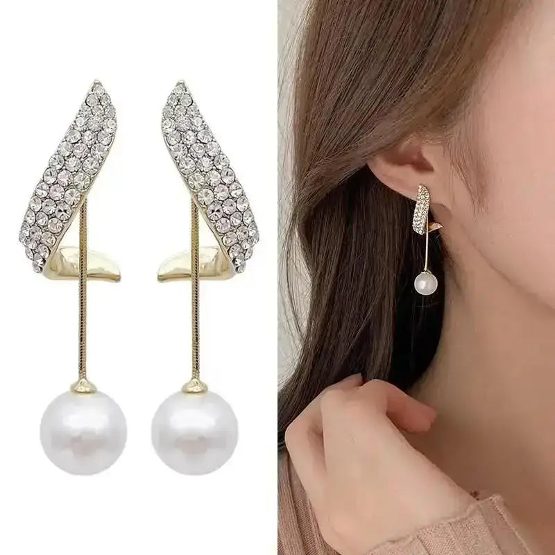 925 Silver Needle Korean Fashion Tassel Pearl Earrings For Women Jewelry 2025 Trending New Vintage Women's Pearl Drop Earrings