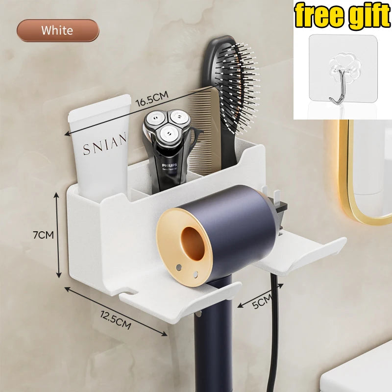 Hair Dryer Holder Wall Mounted Hair Straightener Dryer Hair Stand Bathroom Organizer Shelves Washroom Organization Shelves