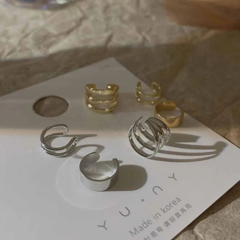 Silver Color Leaves Clip Earrings for Women Men Creative Simple C Ear Cuff Non-Piercing Ear Ear Clip Set Trend Jewelry Gift