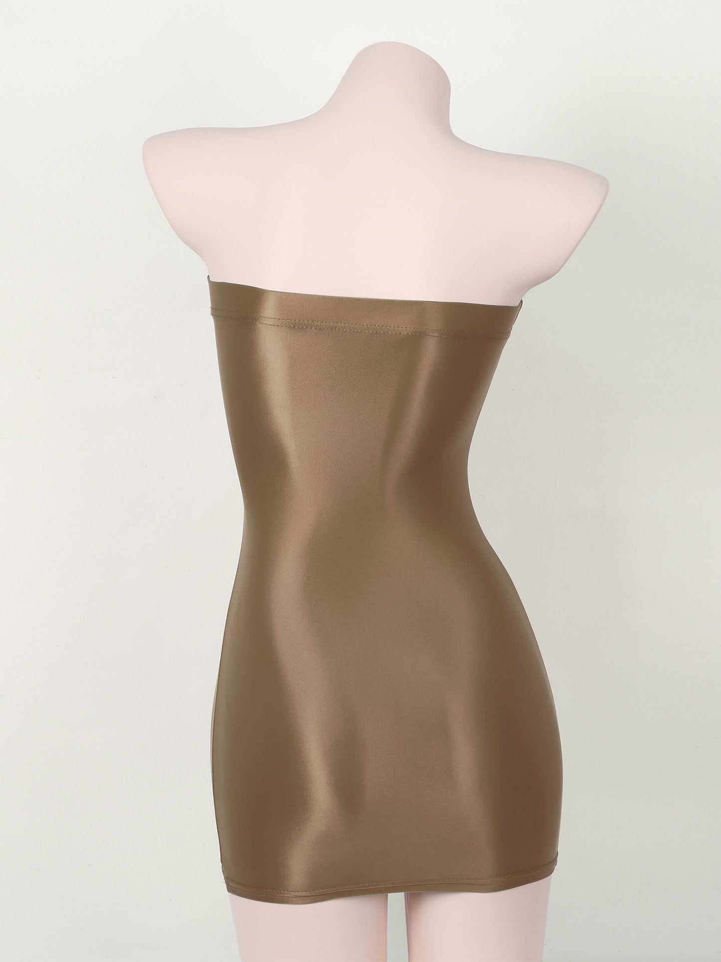 Sexy Women Oil Glossy Sheer Bodycon Dress Females See Through Strapless Pencil Dress Smooth Tight Mini Dress Clubwear