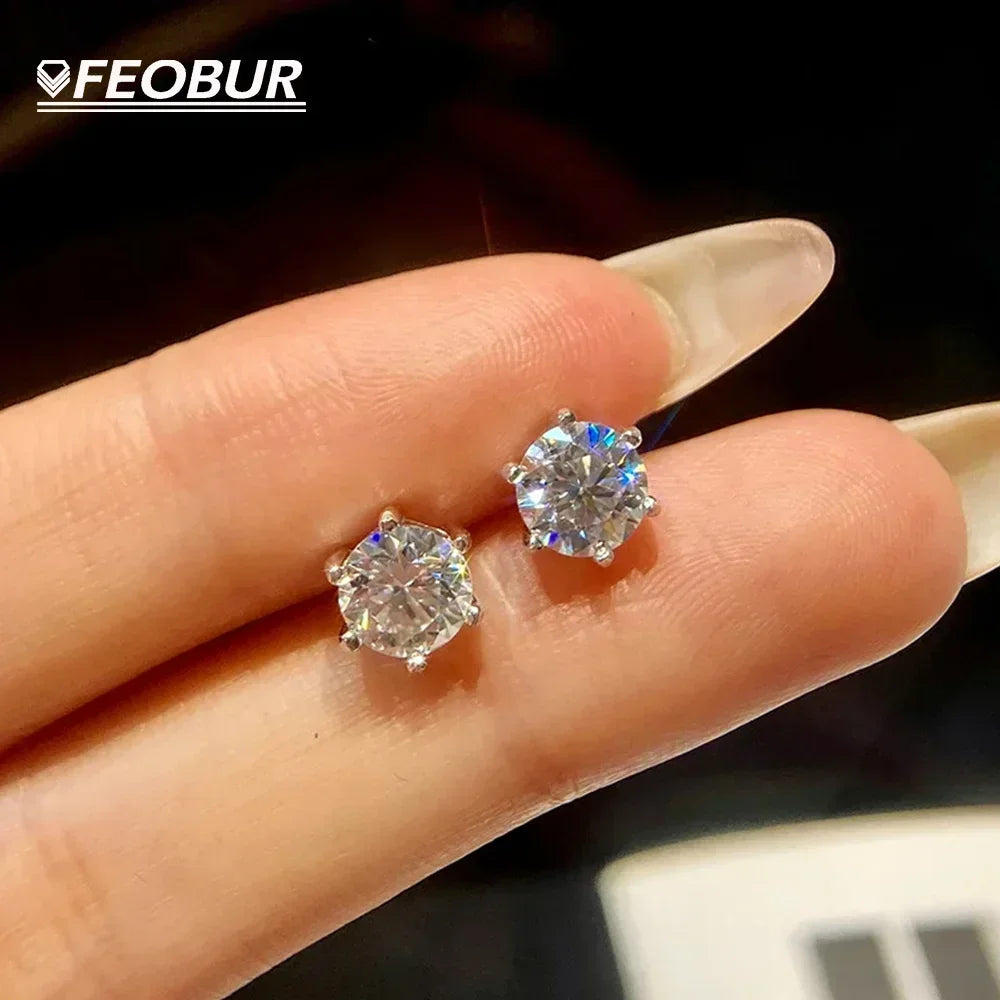 FEOBUR 0.1-2CT Round Moissanite Stud Earrings for Women Classic 925 Sterling Silver Brilliant Lab Created Diamond Earring Man