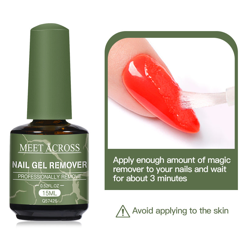 MEET ACROSS 15ml マジックファストネイルジェルポリッシュリムーバー クリーンUVソークオフ セミパーマネントワニス ネイルアート除去ツール マニキュア