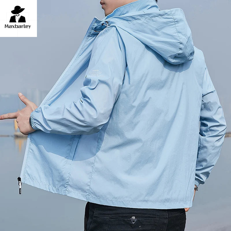 Summer Ultra-thin Jacket Men's Fishing Waterproof Ice Silk Quick-drying Skin Windbreaker Casual Camping Sunscreen Hooded Coat