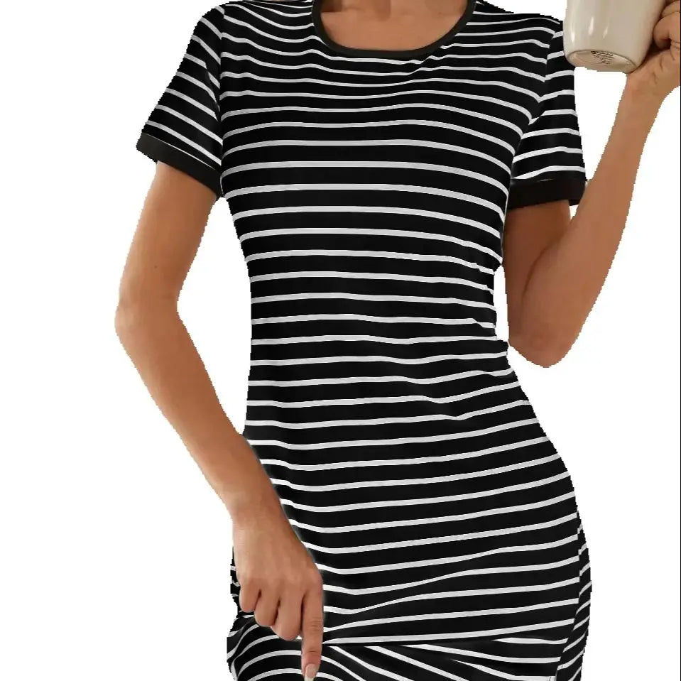 European and American Hot Sale! Classic Black and White Stripe Bodycon Mini Dress - Essential for Summer Fashion