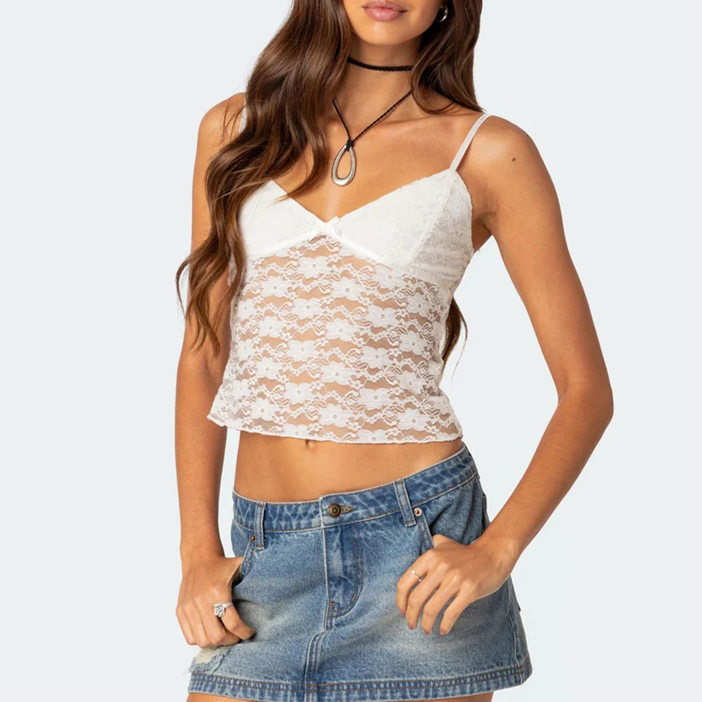 Women Lace Crop Top Sexy Camisole Floral Spaghetti Strap Tank Tops Sleeveless T-Shirt Clubwear Female Aesthetic Camisole