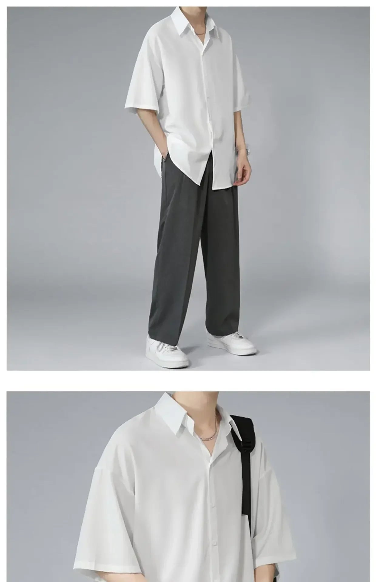 Men's Ice Silk Short Sleeve Shirt Casual Loose Fit Korean Style Trendy Black Shirt For Summer Thin Sleeve Casual