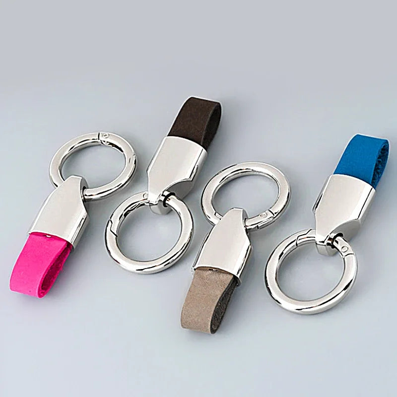 New Cowhide Leather Keychains for Women Men Waist Belt Buckle Carabiner Car Pendant Key Chains Rings Keyring Bag Gifts