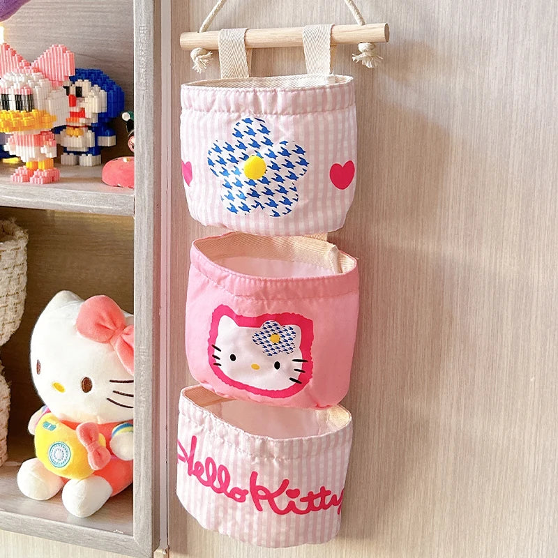 sanrio storage hanging bags pink hello kitty sundries storage bag the fabric hanging wall pouch kawaii Girls dormitory organiser