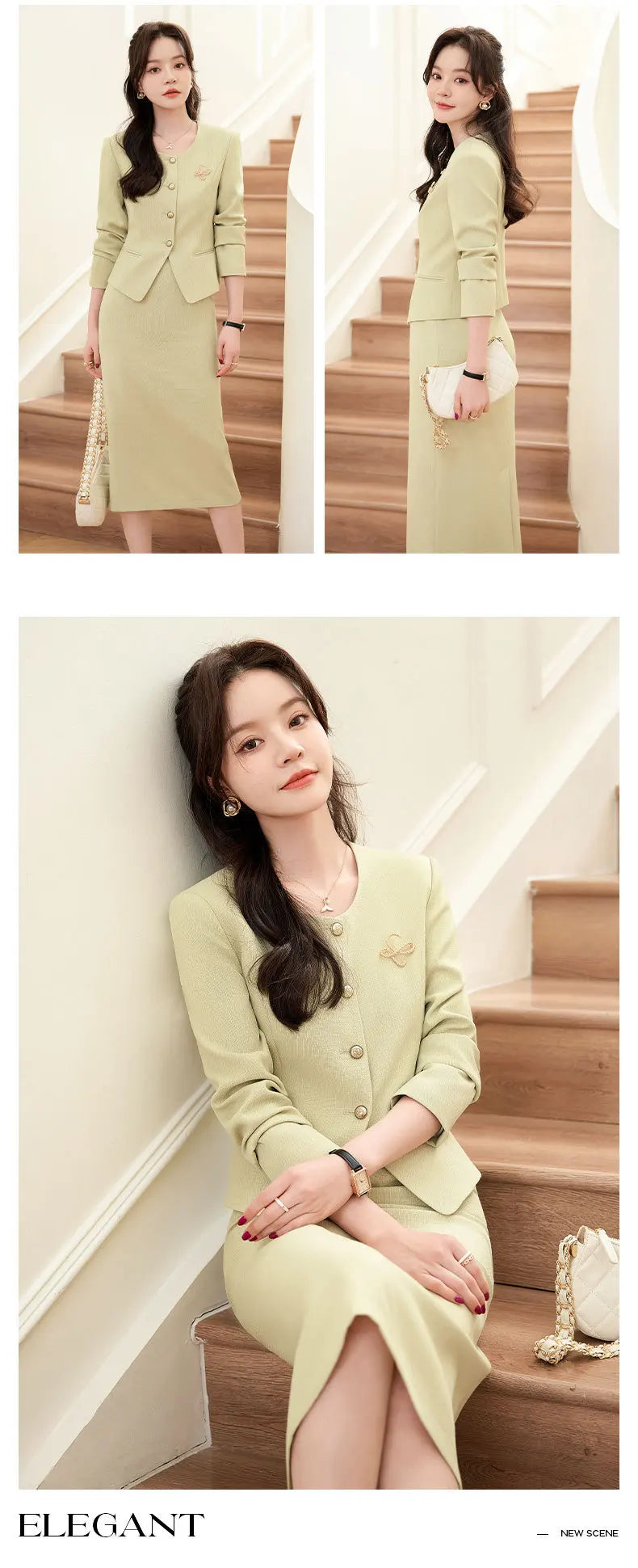 Spring Summer Long Sleeve Women Business Work Wear Suits with Skirt and Tops Formal Professional Office OL Styles Dress Sets