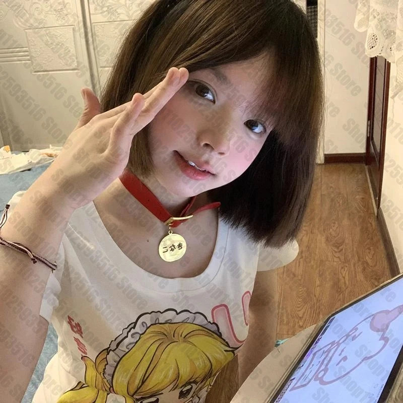 Japanese Y2k Top Harajuku 90s Vintage Clothes for Women Female Clothing Women's Cropped Kpop Gothic Woman T-shirts 2000s Tops