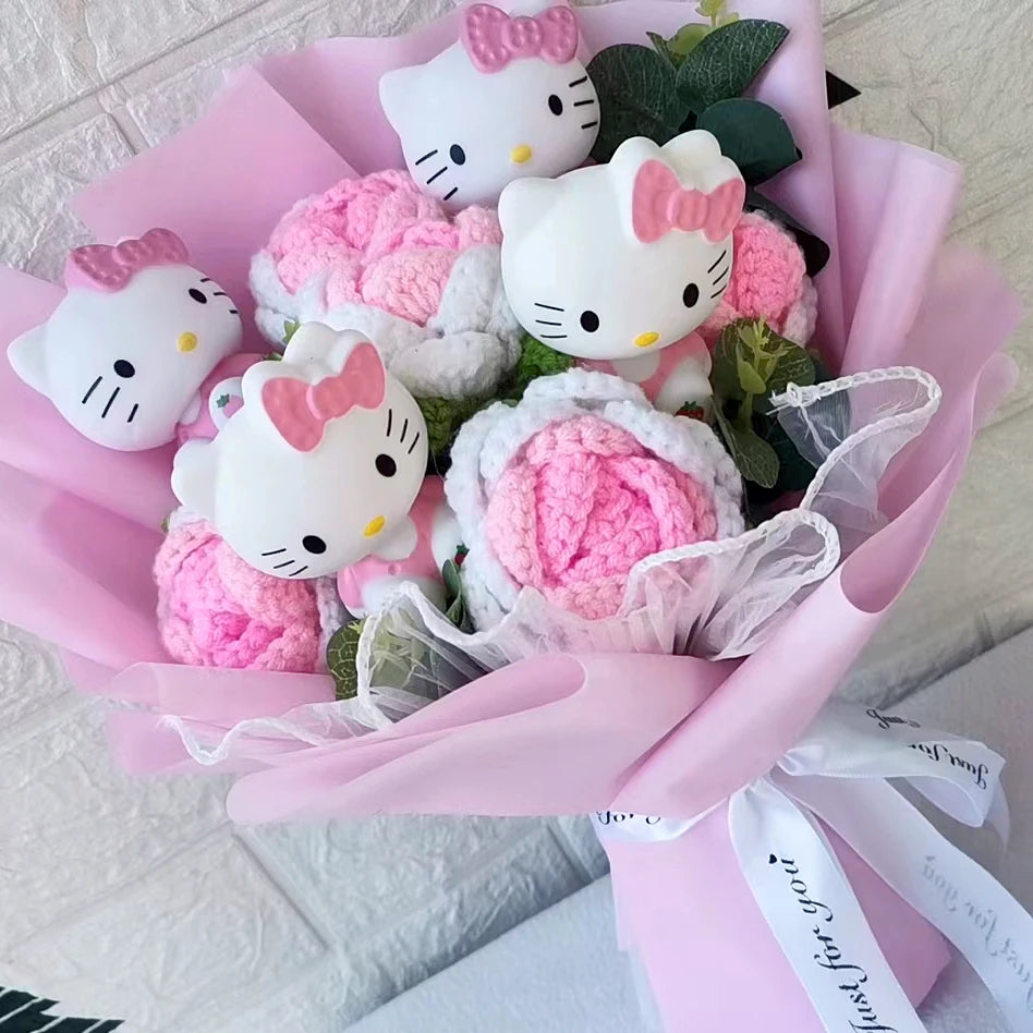 Hello Kitty Cartoon Plush Bouquet Anime Rose Soap Flowers Doll Home Wedding Decoration Christmas Valentine's Day Gift