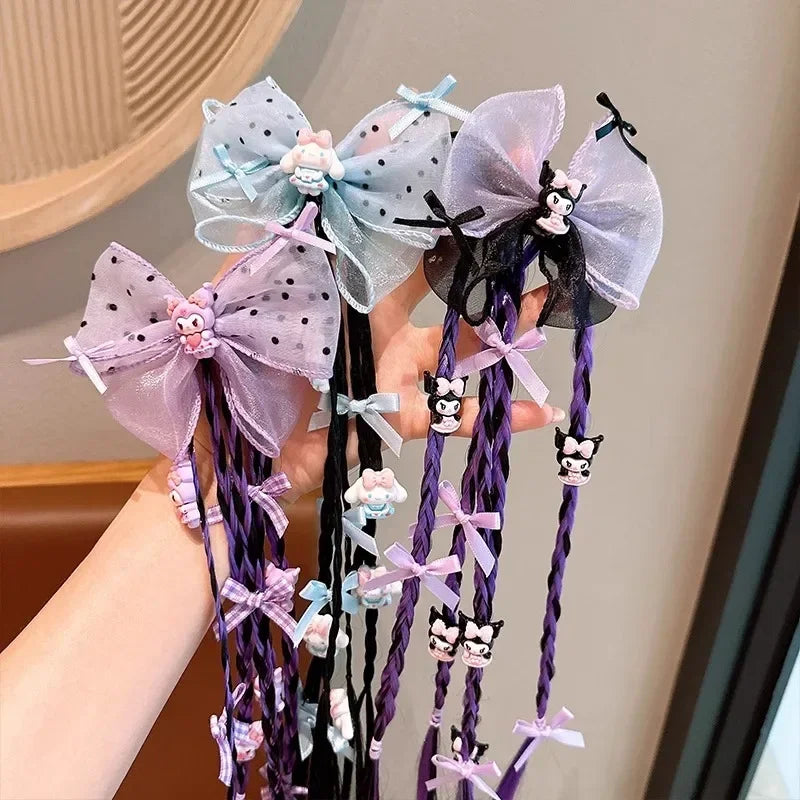 Sanrio cartoon kuromiMy melodyHello kittyCinnamoroll anime wig braid cute sweet cool girl boxing braid hair rope headwear kawaii