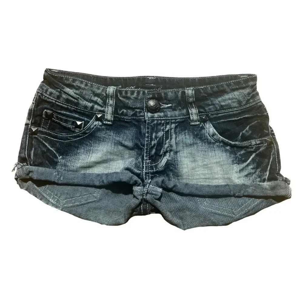 Hip hop fashion street clothing graphic printing style women black shorts ins y2k goth slim denim shorts