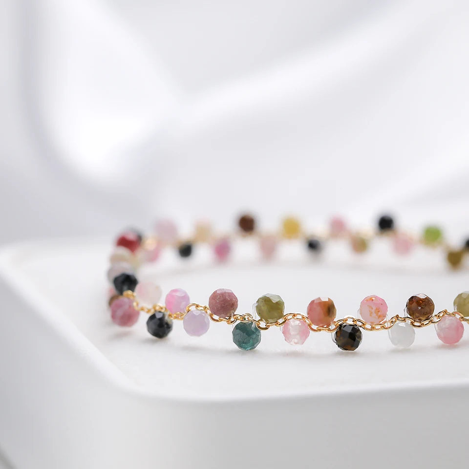 3MM Natural Stone Tourmaline Bracelet For Women on Hand Jewelry Party Wedding Luxury Gift AmethystSet Handmade New In