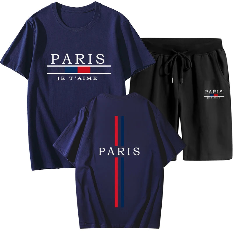 Summer Mens Tracksuit Casual Jogging Short Sleeve Suit Comfort Loose Man Training Jersey Cotton T-shirts+Sport Short 2-Piece Set